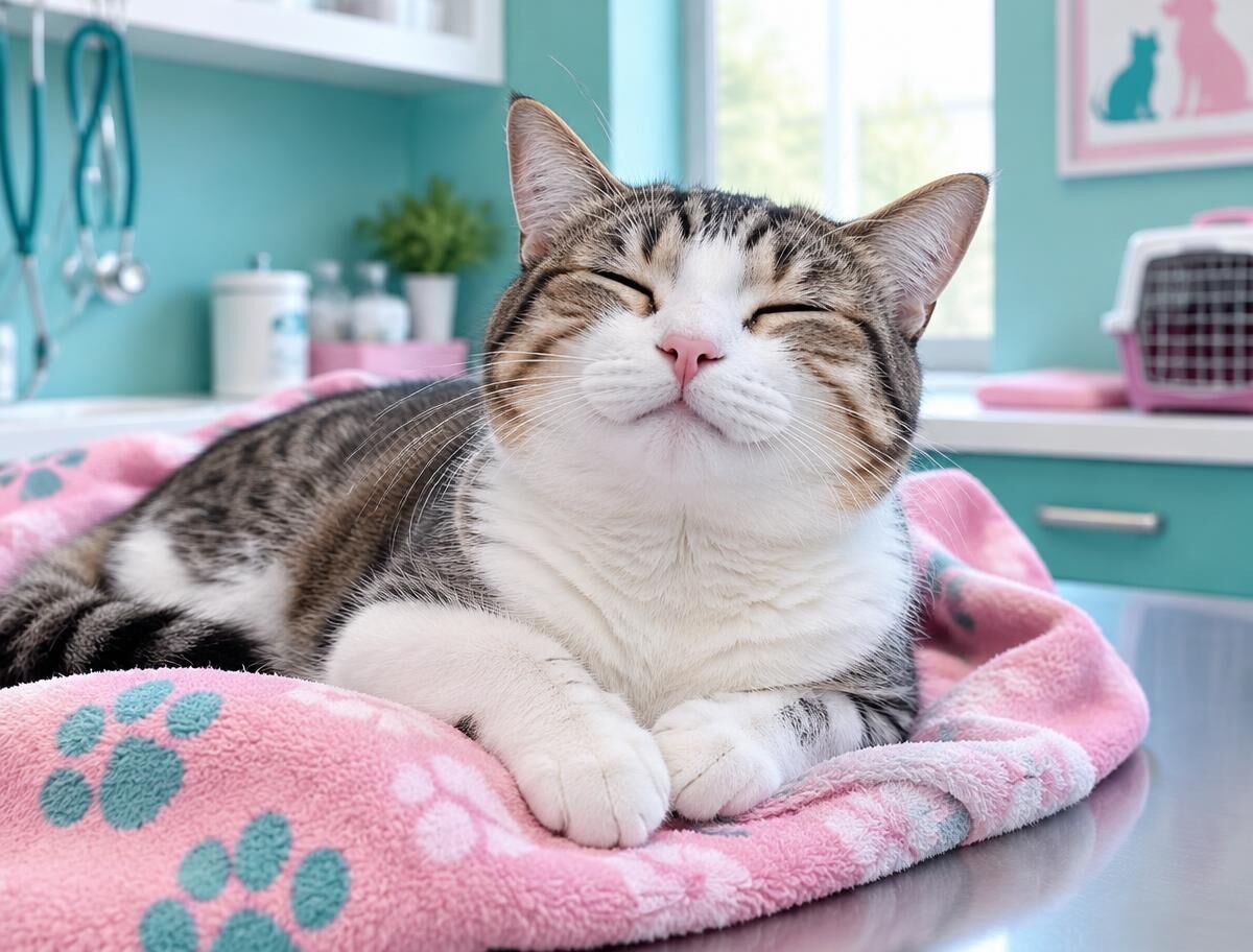 Gato descansando sobre una cobija